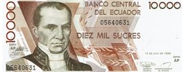 Ecuador 10000 Sucres 1999 P-127e Serie AP UNZ