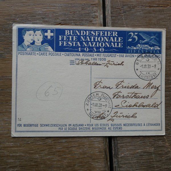 Tutti i francobolli: 4 Bundesfeierkarten mit FLUGPOST  / siehe 9 Bilder – Usato da Egliswil venduto da Trens01 6