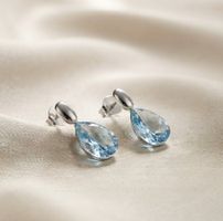 Zarte Aquamarin Silber 925 Ohrstecker - Neu