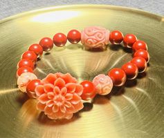 EdelStein ARMBand ROSA Quarz geschnitzt mit Holz... NEU