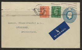 1946 Grossbrit. 2 1/2d Ganzsachen-Brief Airmail i d Schweiz