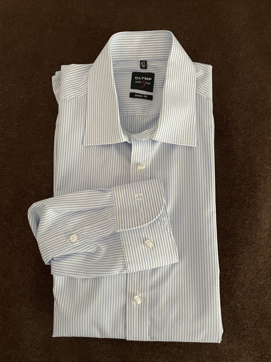 Camicie: Olymp Hemd Level Five, Gr. 40, hellblau gestreift, Top! – Usato da Glis venduto da taisiya078
