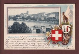 Gruss aus BASEL - Alte Rheinbrücke - 1901 Präge