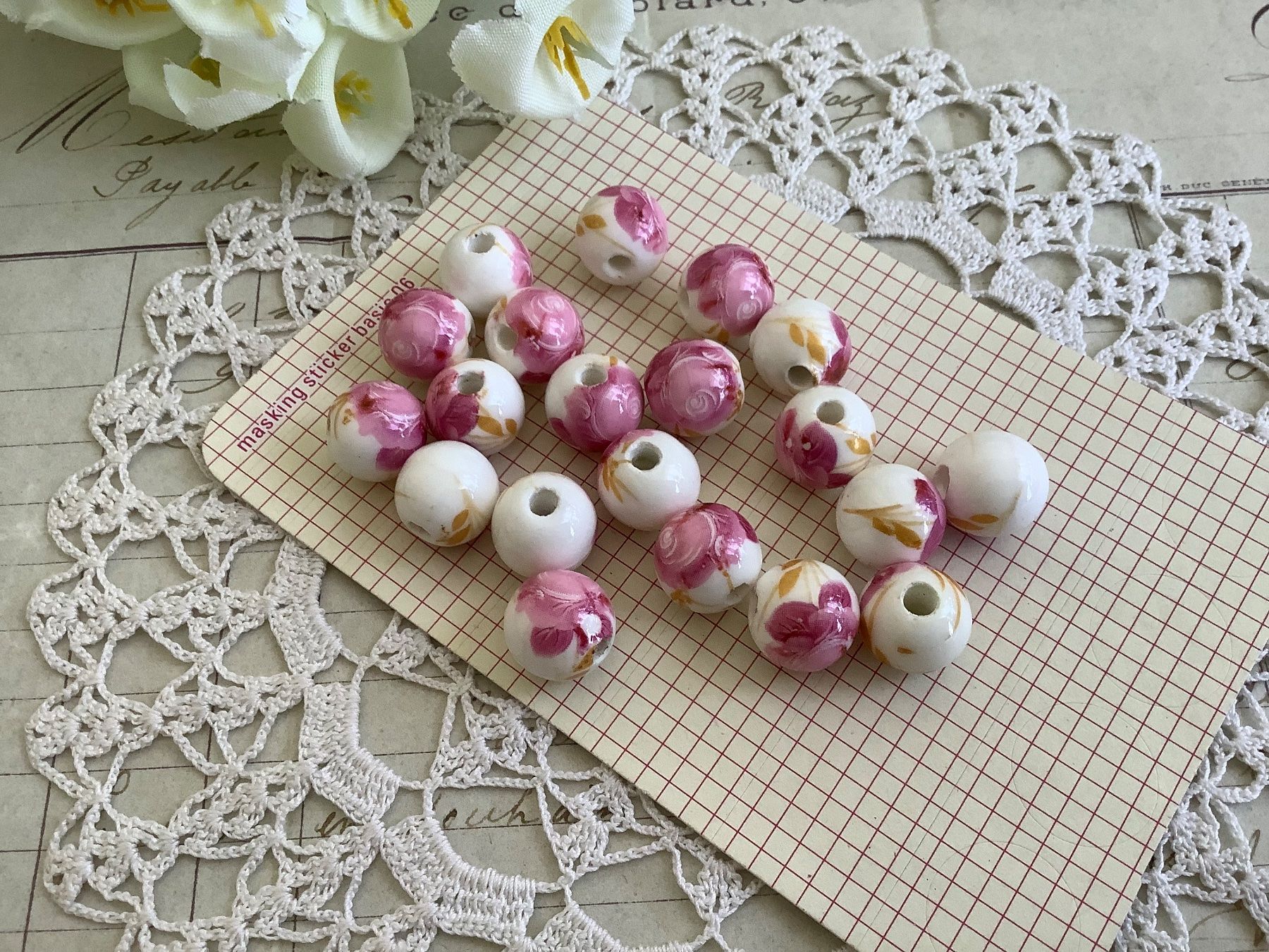 Perle (finte): 20 Perlen Perles rose Blumen Keramik Shabby Chic – Nuovo (secondo la descrizione) da Meyrin venduto da laservette99