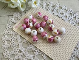 20 Perlen Perles rose Blumen Keramik Shabby Chic