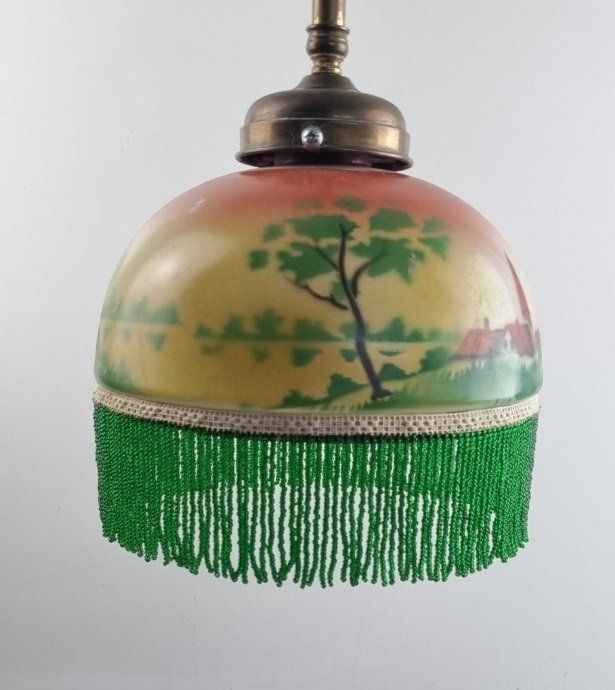 Lampadari & plafoniere: Jugendstil Hängelampe aus Glas mit Messinggestänge – Usato da Flums venduto da Flumsantik 1