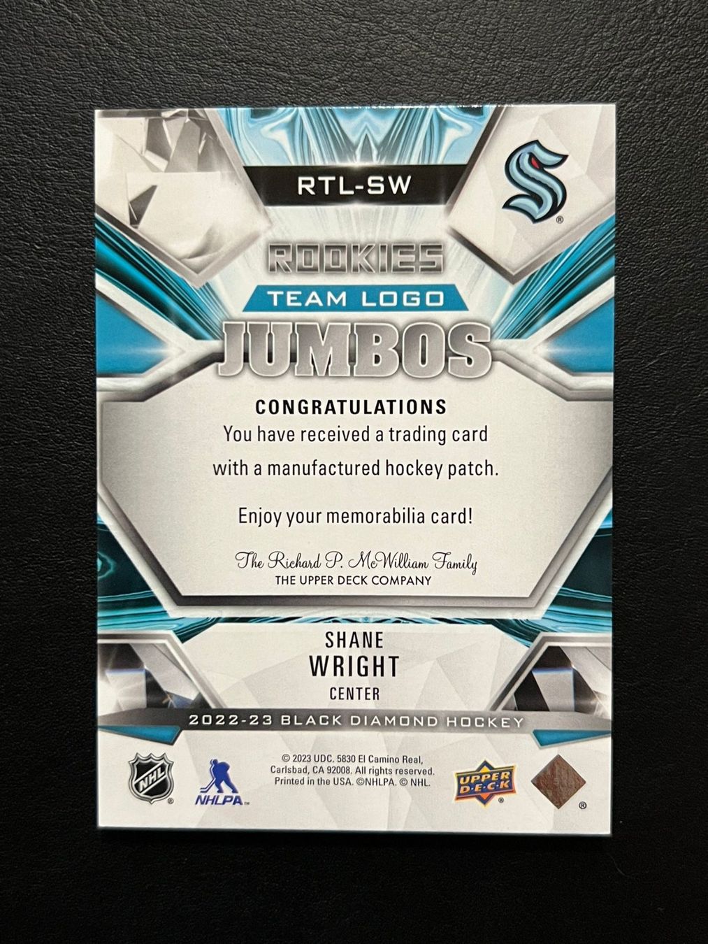 NHL Carte collezionabili: Shane Wright 2022 Team Logo Jumbos Seattle Kraken – Nuovo (secondo la descrizione) da Möhlin venduto da SwissHockeyCards 1