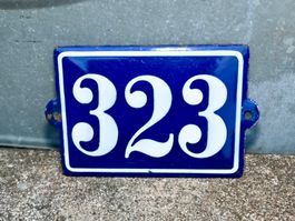antik Emailschild Hausnummer 323 emaille 20 x 13cm gewölbt