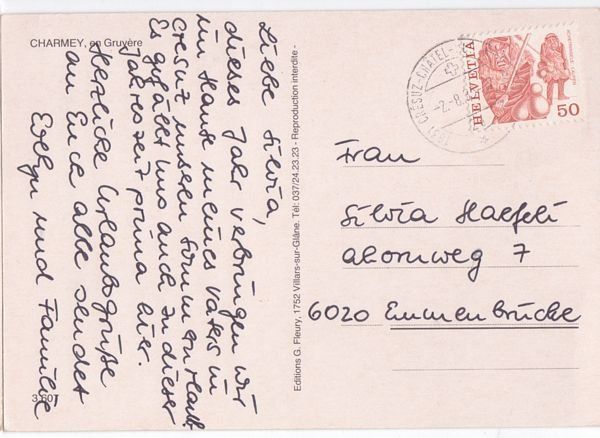 Cartoline postali: Charmey, 6 images, circulée 1985 – Usato da Frauenfeld venduto da POML 1