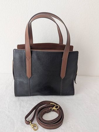 Handtasche Fossil, Echtleder, Schwarz/Braun