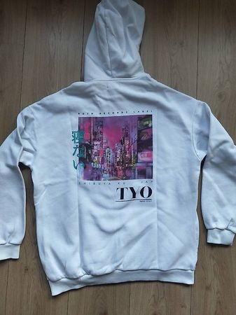 Kapuzenpulli Grösse M, weiss mit Retro Tokio Backprint