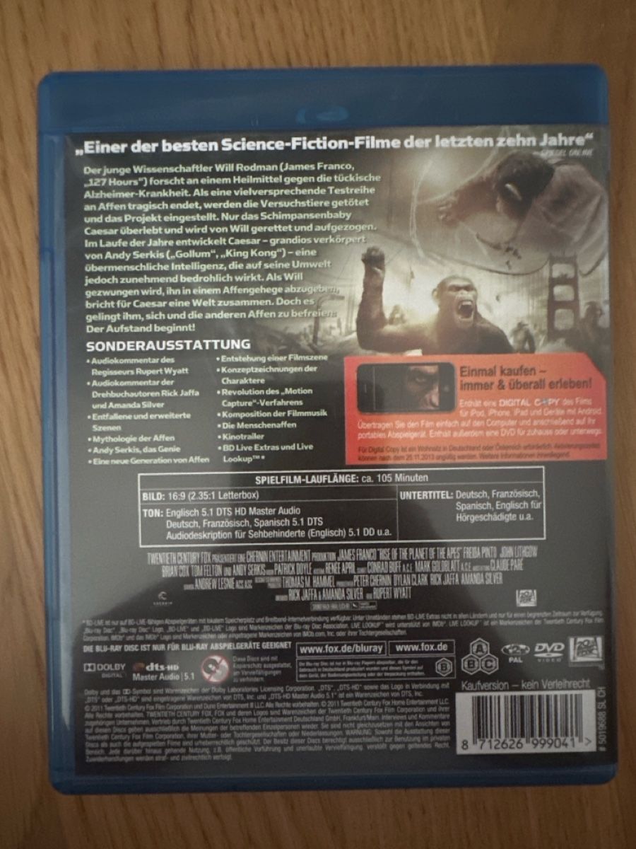 Tutti i DVDs: Planet der Affen: Prevolition Blu-ray + DVD – Nuovo (secondo la descrizione) da Hochdorf venduto da Blitzman83 1