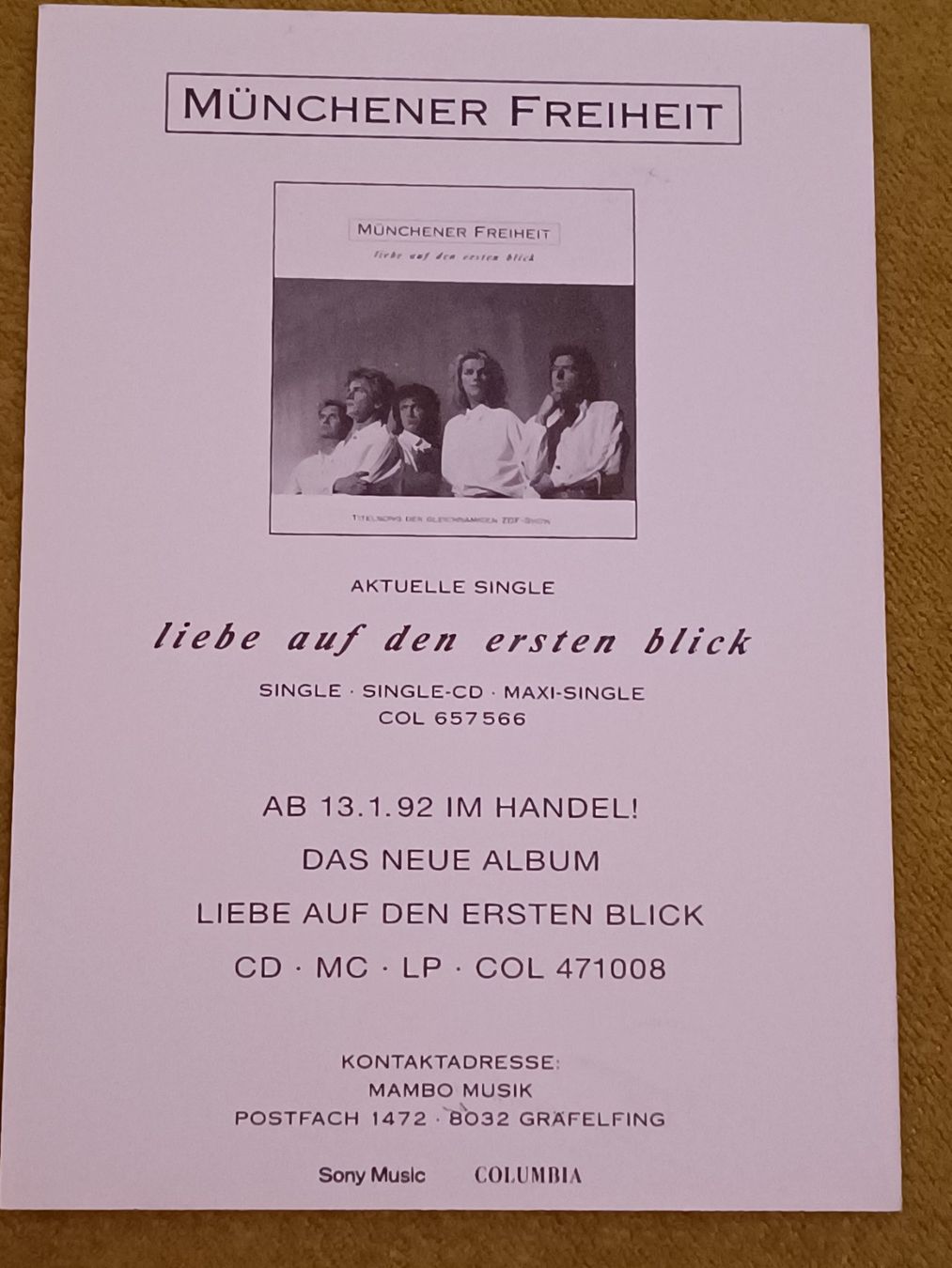 Autografi: Münchener Freiheit - handsigniert 1992 – Usato da Menziken venduto da Autogramme 1