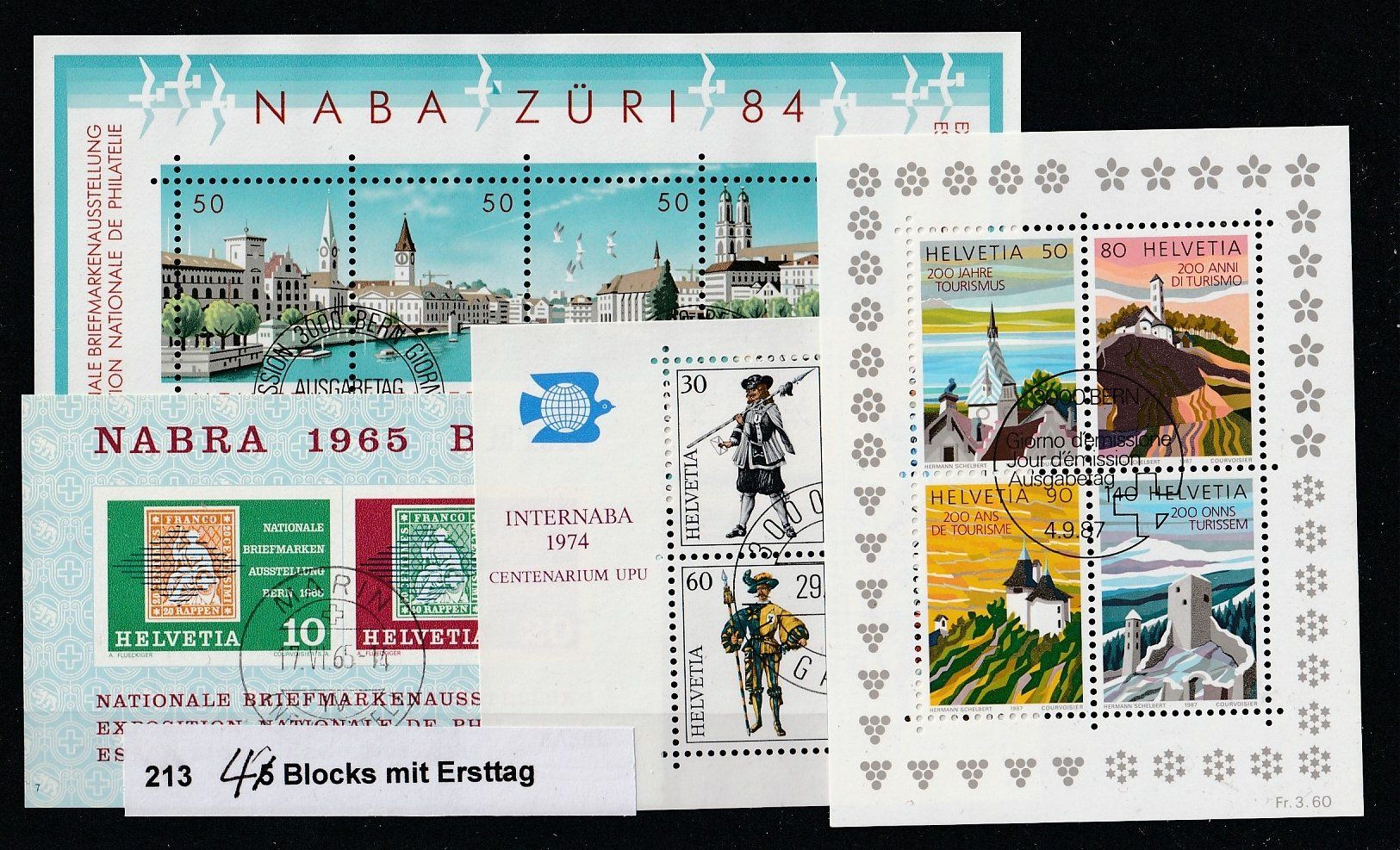 Alle Briefmarken: 4 Blocks mit Ersttag – Gebraucht aus Jegenstorf von Wintersport
