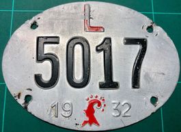 Alte Velonummer 1932, BL 5017 L