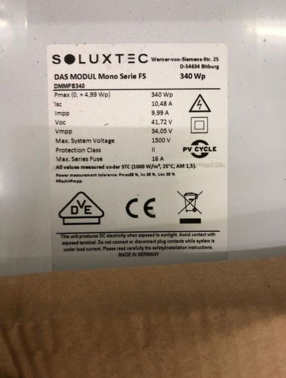 Panneaux solaires: Solarpanel SOLUXTEC 340Wp – D'occasion à Zürich par Thunderracer84