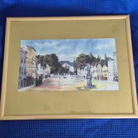 Originales gerahmtes Bild einer Altstadt, Goldrahmen 43x53.