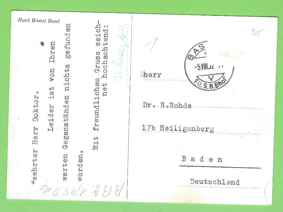 Cartes postales: Hotel Bristol Basel – D'occasion à Zürich par t24_de 1
