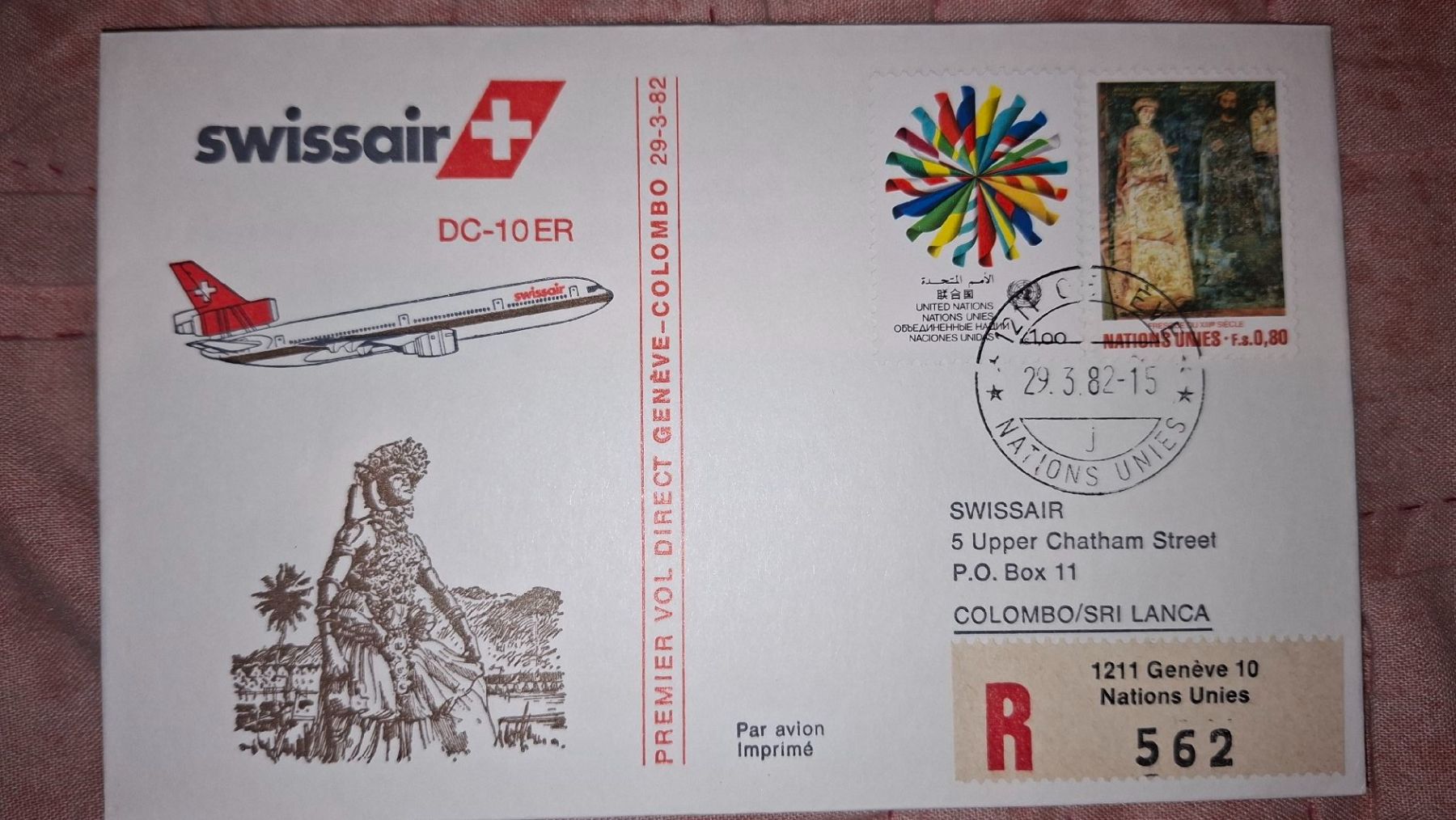 Tutti i francobolli: Swissair Geneve - Colombo 29.03.1982 – Usato da Balgach venduto da SIMEON27