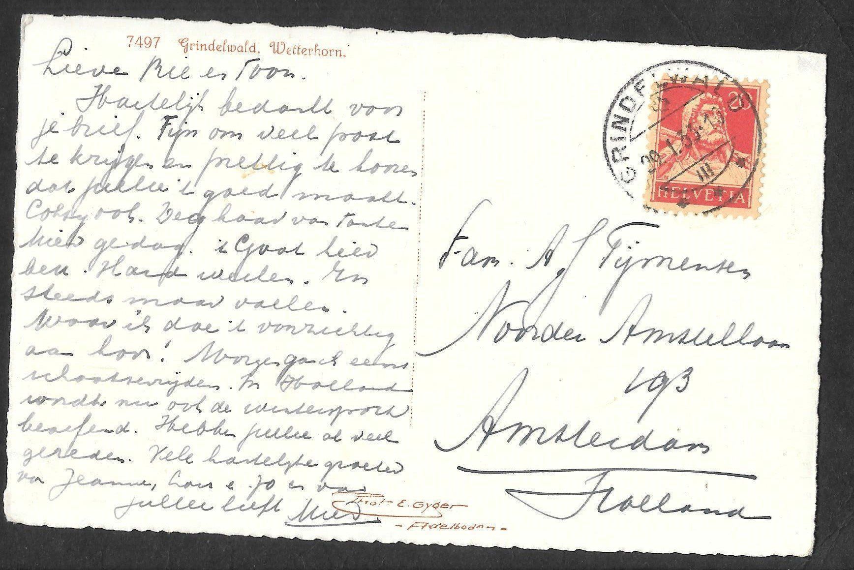Cartoline postali: Grindelwald Teilansicht mit Wetterhorn – Usato da Olten venduto da clotaldi 1