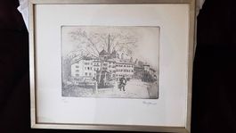 Gravure Place de Bourg de Four Genève