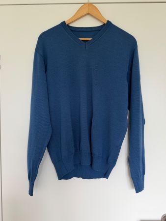 März Merino Herren Pullover V-Ausschnitt blau  Wollpullover