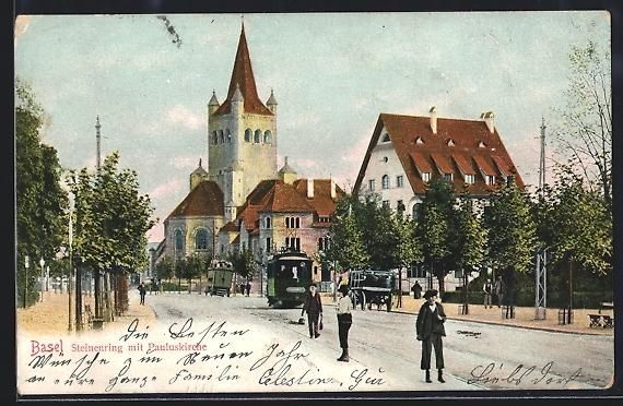 Ansichtskarten: Basel, Steinenring mit Pauluskirche, Str – Gebraucht aus Berlin von bartko-reher