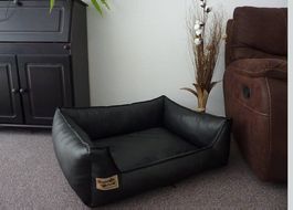Hundebett Kustleder 90 cm x 70 cm, Schwarz 