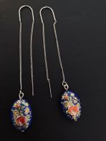 Boucles argentées cabochon porcelaine marine