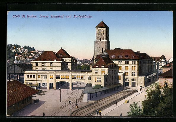 Ansichtskarten: St. Gallen, Neuer Bahnhof und Postgebäu – Gebraucht aus Berlin von bartko-reher