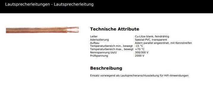 Cavi: 100m Lautsprecherkabel 2x0.75mm2 – Nuovo e nell'imballaggio originale da Zwingen venduto da boehm-kabel 1