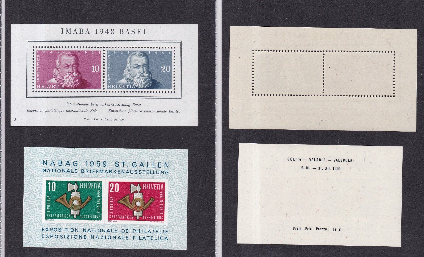 Tutti i francobolli: 4 Stk. CH Briefmarken-Blocks ab 1943 – Usato da Münchwilen AG venduto da Nesar 1