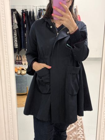 Leonardo Kurzmantel blau mit Kapuze weit Regenmantel 34