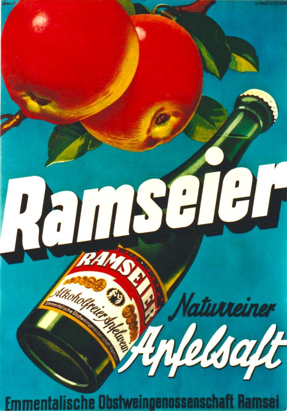 Foto & Immagini: RAMSEIER APFELSAFT EMMENTAL c.1940 - Original Plakat – Usato da Blonay venduto da postercollection