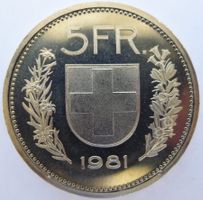 1981, "Goldene" 5 Franken-Münze, perfekte Erhaltung!