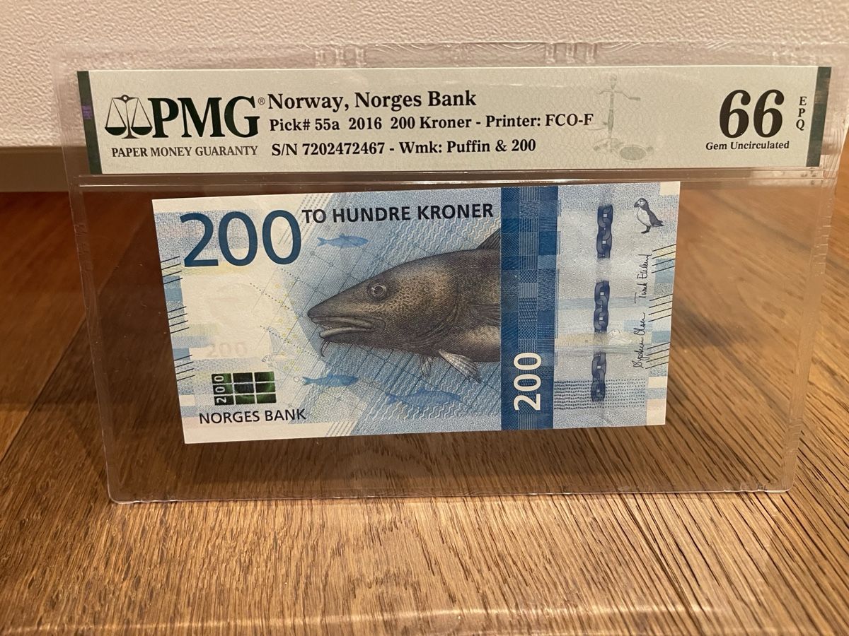 Banconote: Norway 200 Kroner 2016 PMG 66 Gem Uncirculated – Nuovo (secondo la descrizione) da Kaltbrunn venduto da Banknotes