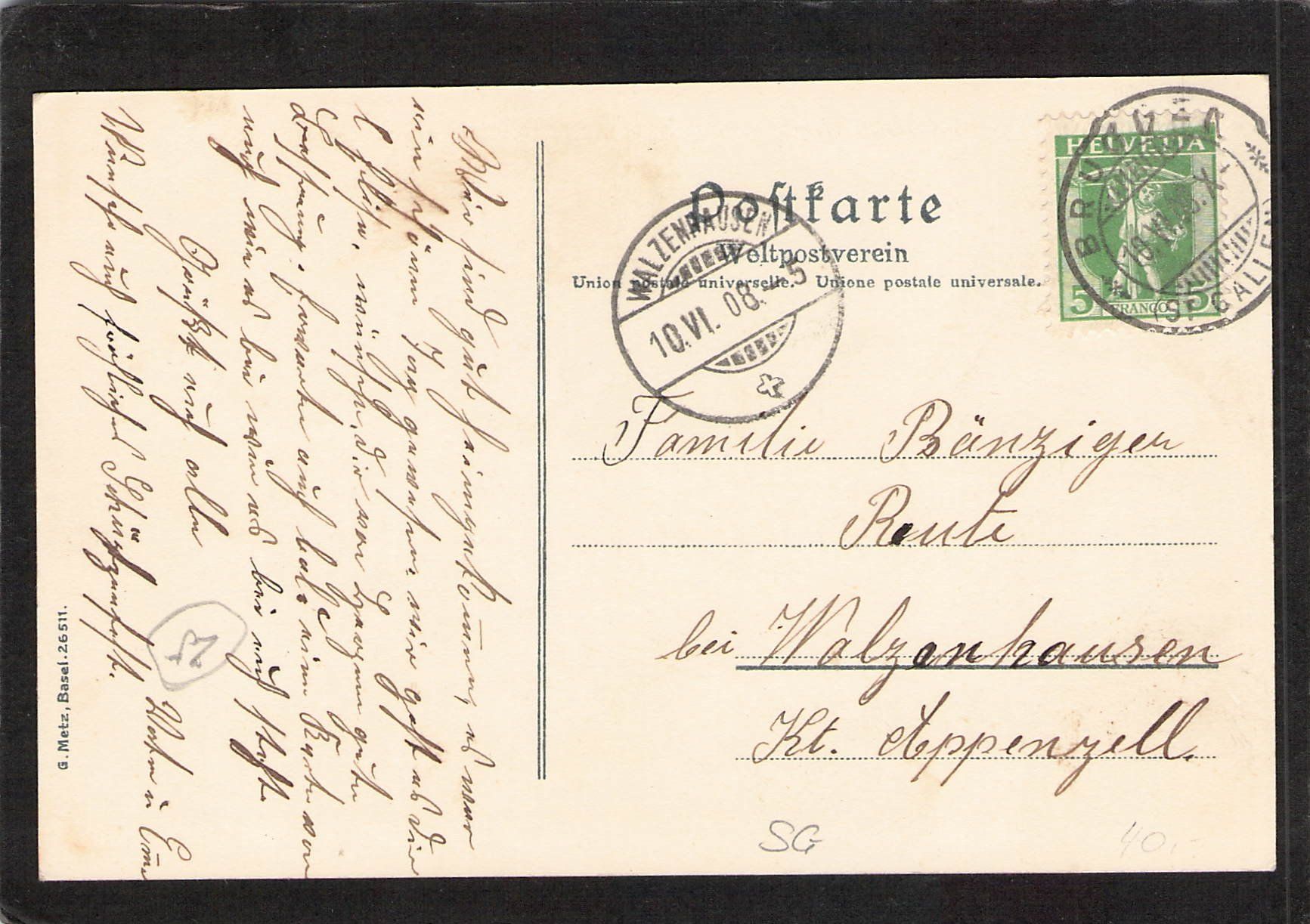 Cartoline postali: Bruggen SG , gel. 1908 – Usato da Reichenburg venduto da Pipo-67 1