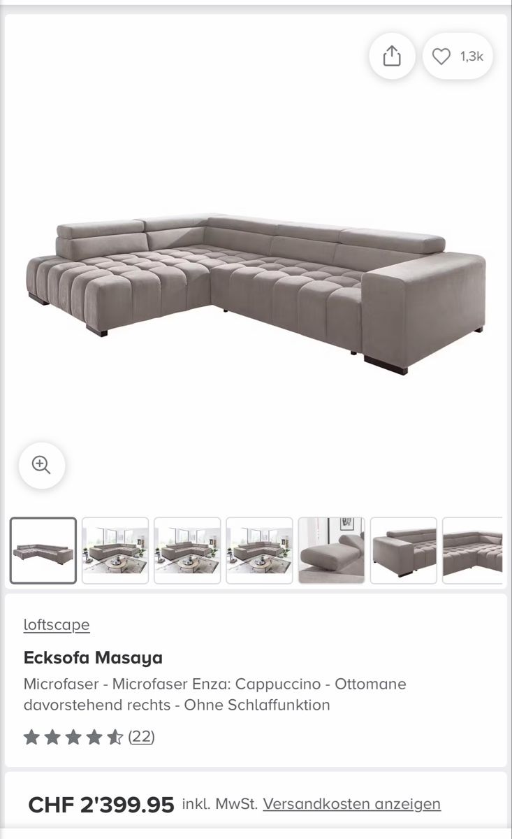 Divani: Grosses Ecksofa Masaya Loftscape Microfaser Enza Cappuccino – Nuovo (secondo la descrizione) da Aesch BL venduto da tka_gvy5 3