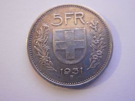 5 Fr. 1931 silber  13 Sterne ü.Kopf