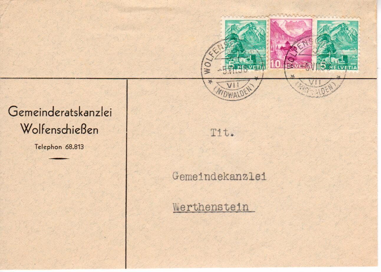 Tutti i francobolli: Brief, Wolfenschiessen 1938 – Usato da Wolhusen venduto da Curver9