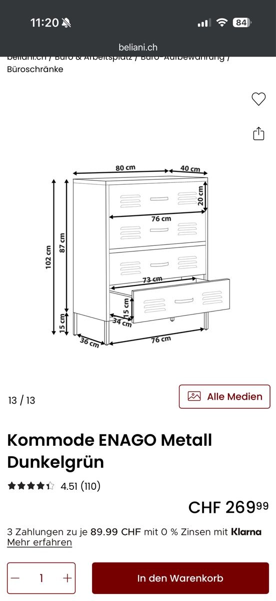 Beliani Cassettiere: Kommode ENAGO Metall Dunkelgrün – Nuovo (secondo la descrizione) da Zürich venduto da lagraf11111 3