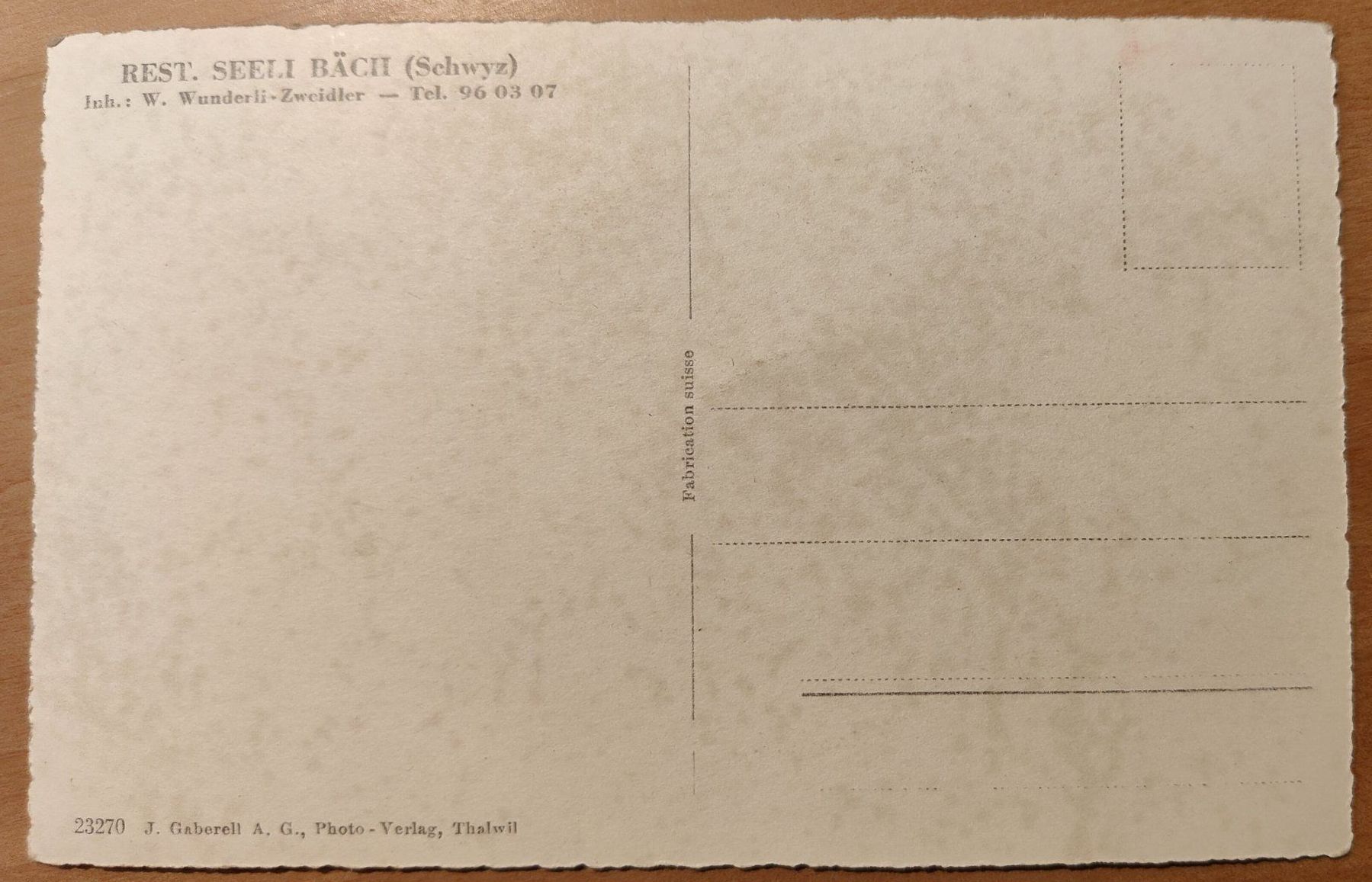 Ansichtskarten: Restaurant Seeli Bäch um 1930 – Gebraucht aus St. Erhard von Chaeferli6 1
