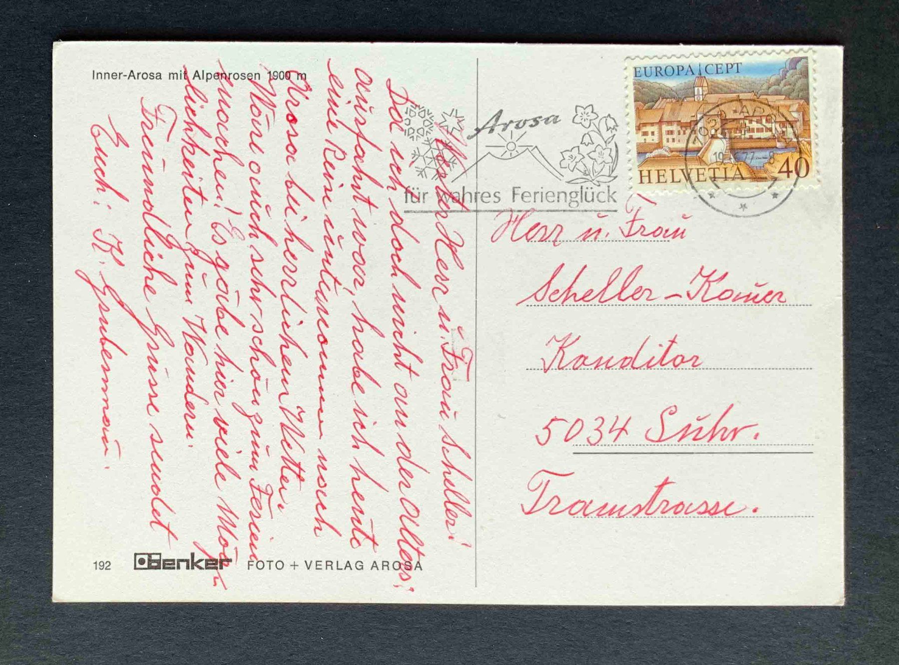 Cartoline postali: AK Inner Arosa mit Alpenrosen – Usato da Goldau venduto da artelier1 1