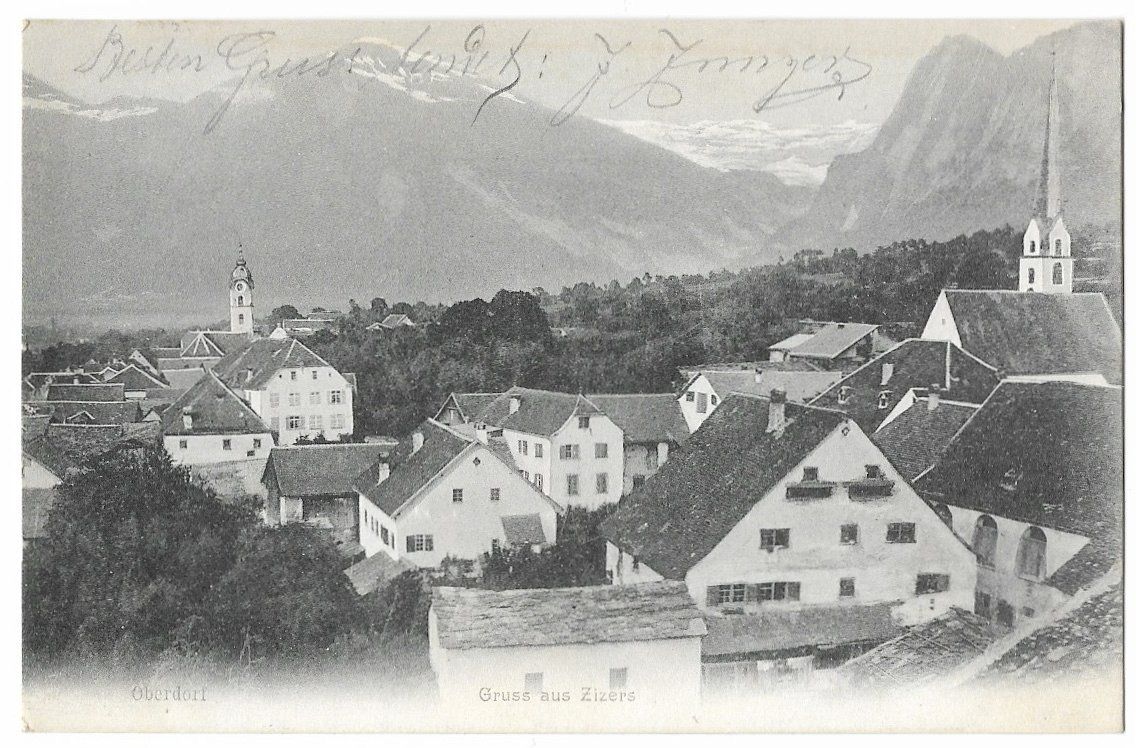 Cartoline postali: Gruss aus ZIZERS: Teilansicht 1909 – Usato da Engelburg venduto da Swisscards