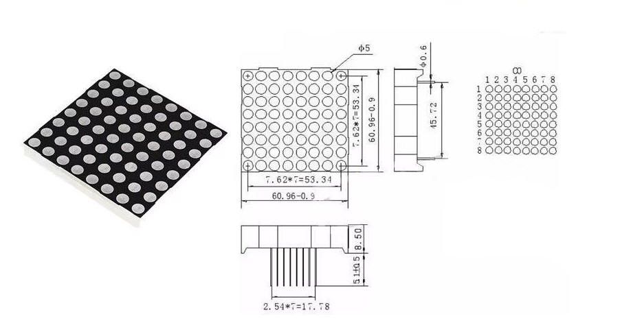 Arduino Componenti elettronici: LED Dot Martix 8x8px, 60x60 mm – Nuovo (secondo la descrizione) da Zurich venduto da led_matrix 1