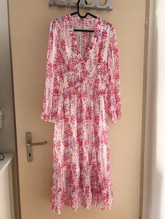 Kleid Blumenmuster weiss pink Grösse L