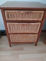 Kommode Holz mit drei Rattankörben braun gebraucht
