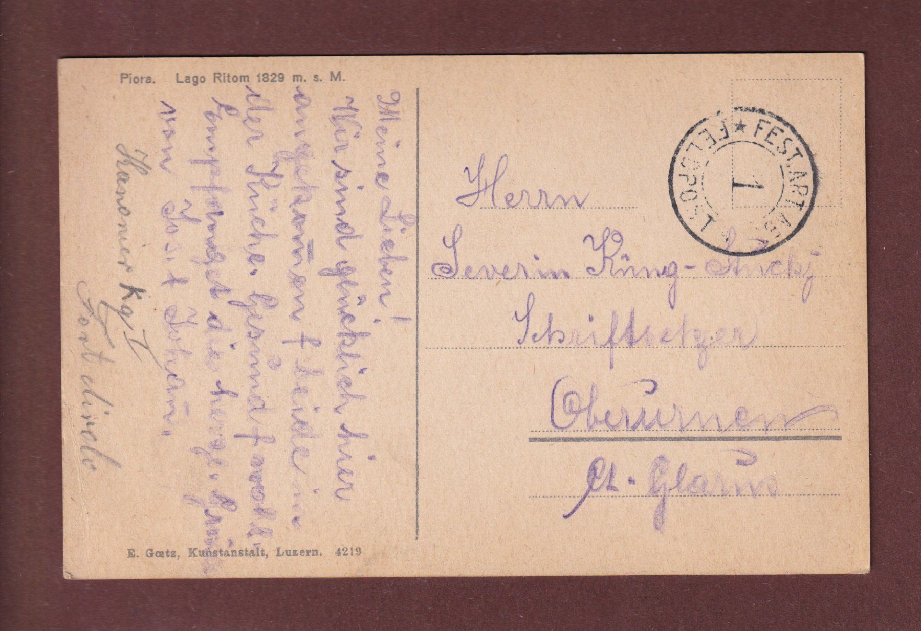 Cartoline postali: PIORA - Lago Ritom - Feldpost – Usato da Pully venduto da nicecards-shop 1