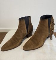 Saint Laurent Wildlederstiefeletten mit Fransen (Gr. 38)