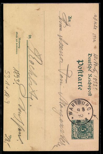 Cancelleria postale: Vorläufer-Lithographie Wartburg, 1893,  – Usato da Berlin venduto da bartko-reher 1